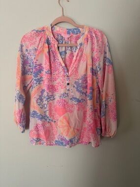 Lilly Pulitzer Pastel Pink & Blue Floral Pullover Blouse